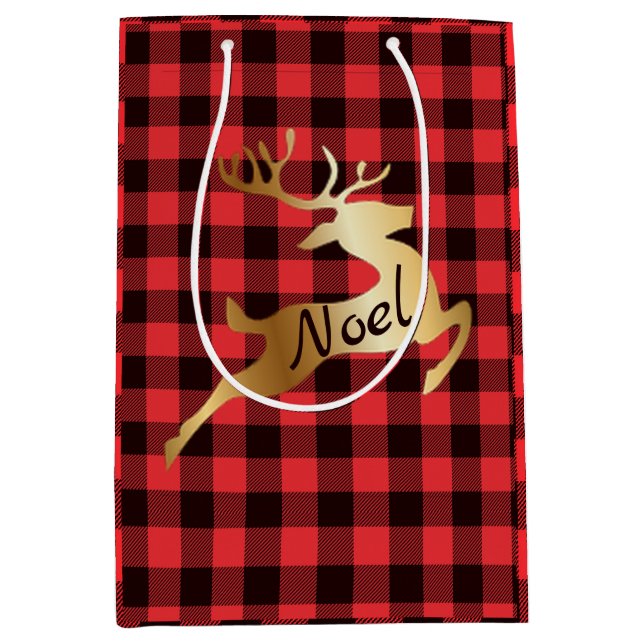 Buffalo Plaid Deer Gift Bag (Front)