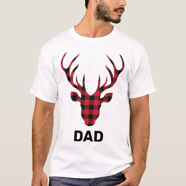Buffalo Plaid Deer Head Family T-Shirt (Front)