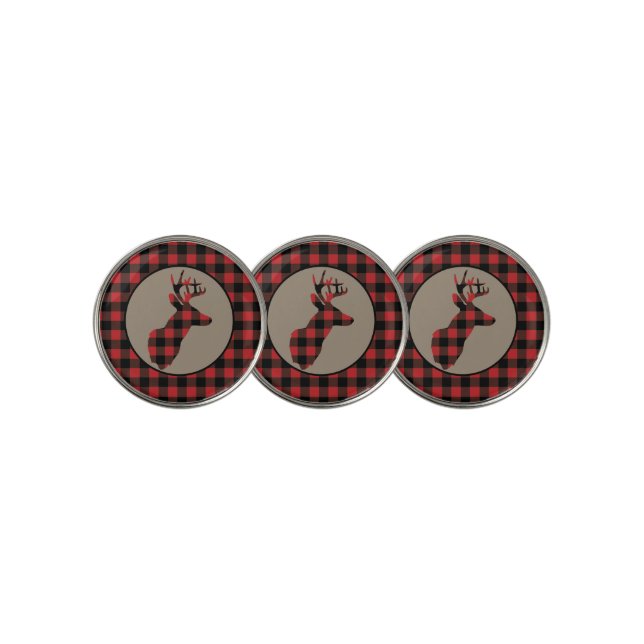 Buffalo Plaid Deer Head Golf Ball Marker (3 Up)