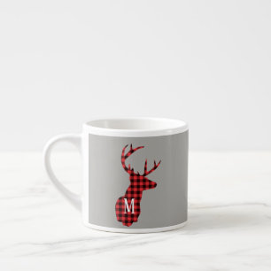 Buffalo Plaid Deer Head Red Black Monogram Espresso Cup