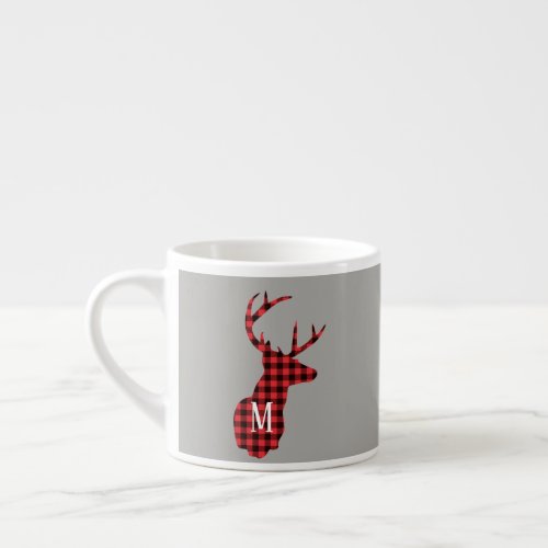 Buffalo Plaid Deer Head Red Black Monogram  Espresso Cup