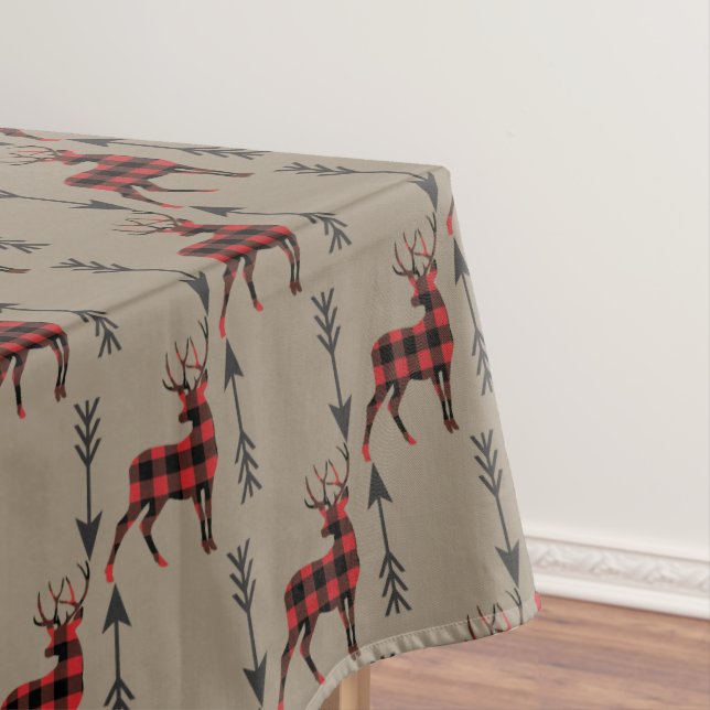 Buffalo Plaid Deer on Tan Tablecloth (In Situ)