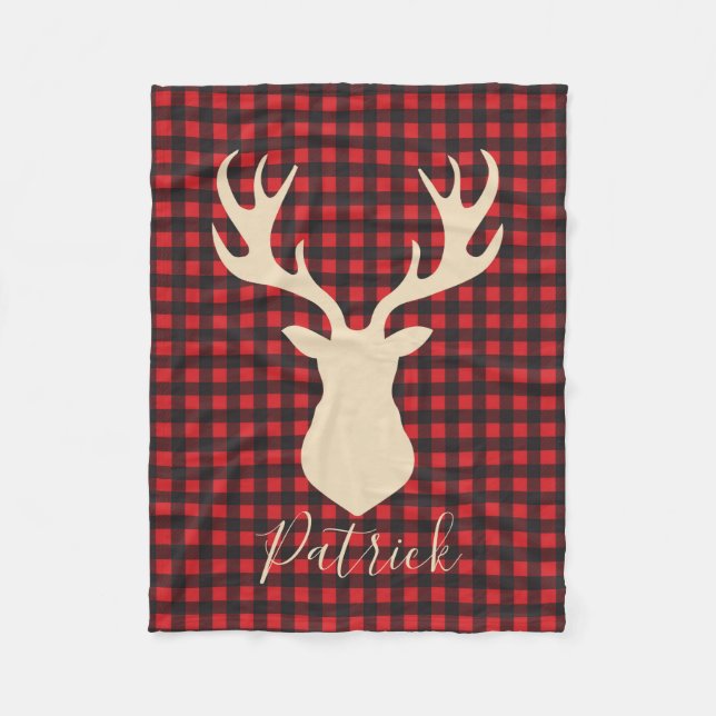 Buffalo plaid deer personalized blanket (Front)
