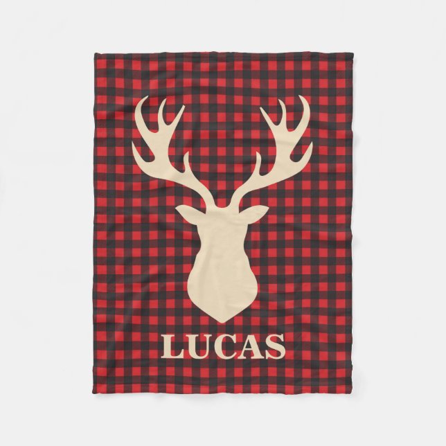 Buffalo plaid deer personalized blanket (Front)