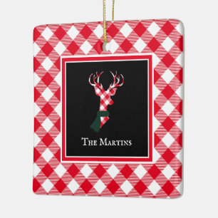 Buffalo Plaid Deer Personalized Christmas Ceramic Ornament