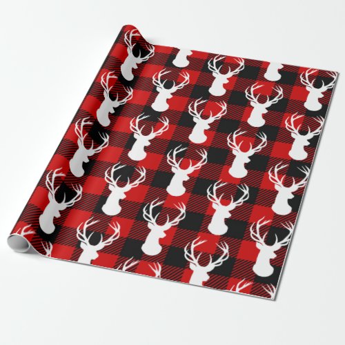 Buffalo Plaid Deer Rustic Country Woodland Wrapping Paper