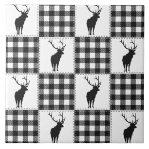 Buffalo Plaid Deer Rustic Woodland Pattern Ceramic Tile