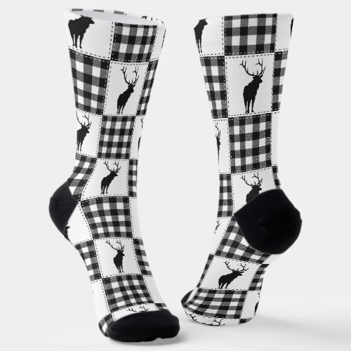 Buffalo Plaid Deer Rustic Woodland Pattern Socks