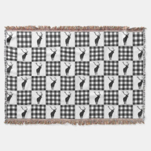 Buffalo Plaid Deer Rustic Woodland Pattern Throw Blanket
