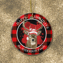 Buffalo Plaid Deer Santa Hat