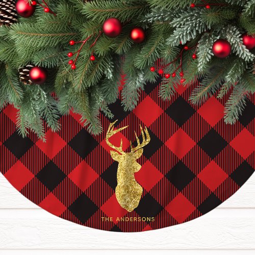 Buffalo Plaid Deer Silhouette Christmas Brushed Polyester Tree Skirt