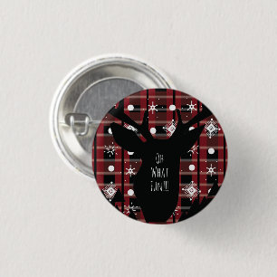 Buffalo Plaid Deer Snowflakes Christmas Party Button