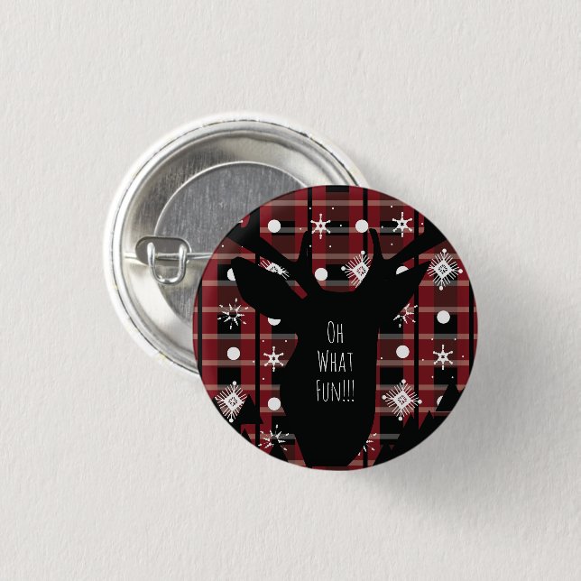 Buffalo Plaid Deer Snowflakes Christmas Party   Button (Front & Back)