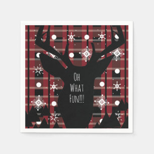 Buffalo Plaid Deer Snowflakes Christmas Party Napkins