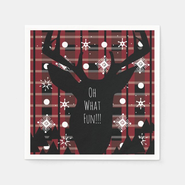 Buffalo Plaid Deer Snowflakes Christmas Party  Napkins (Front)
