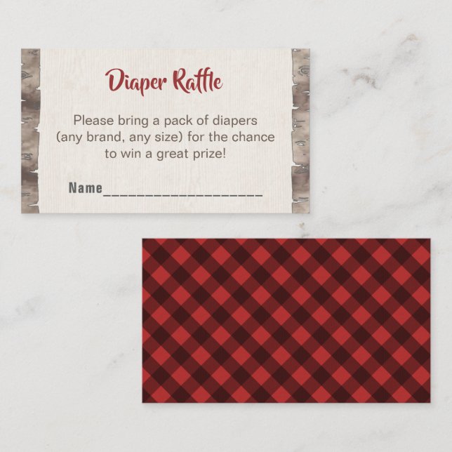 Buffalo Plaid Diaper Raffle Rustic Baby Shower Enc Enclosure Card (Front/Back)