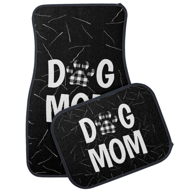 Buffalo Plaid DOG MOM Pawprint Car Floor Mat (Set)