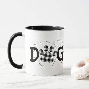 Buffalo Plaid Dog Mom Pawprints and Hair Mug