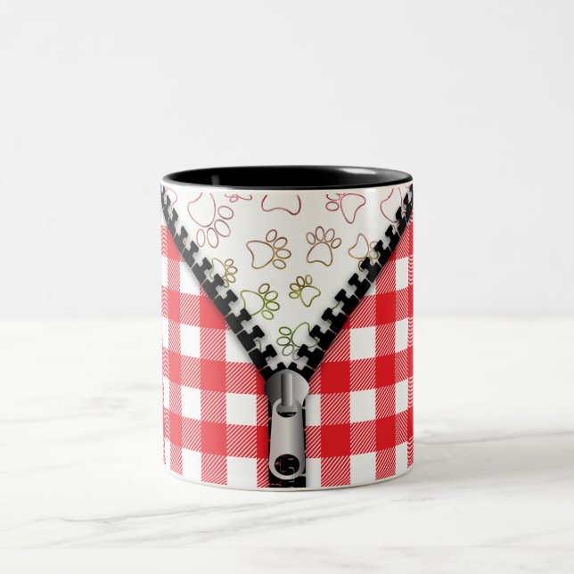 Buffalo Plaid Dog Paws  Two-Tone Coffee Mug (Center)