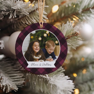 Buffalo Plaid Double Sided Personalized Photo Ceramic Ornament