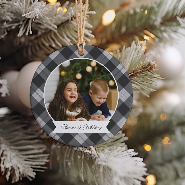 Buffalo Plaid Double Sided Personalized Photo Ceramic Ornament (Creator Uploaded)