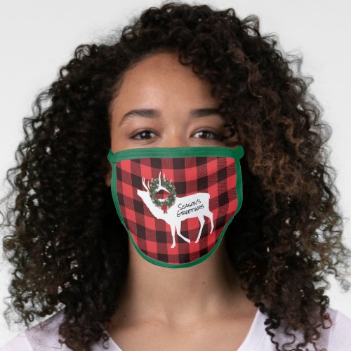 Buffalo Plaid Elk Silhouette Wreath Custom Message Face Mask