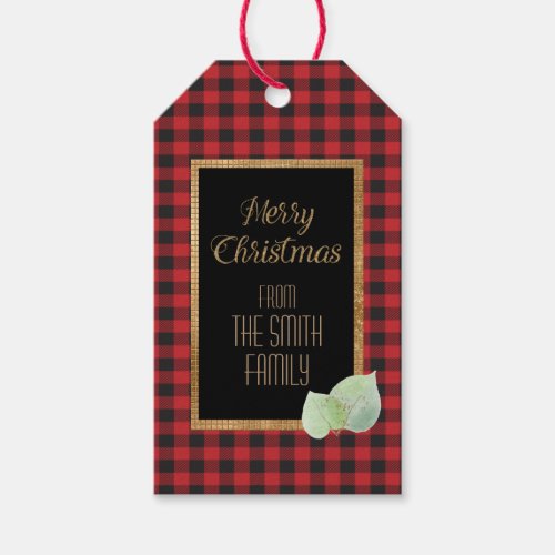 Buffalo Plaid Eucalyptus and Gold Sparkle Glitter  Gift Tags