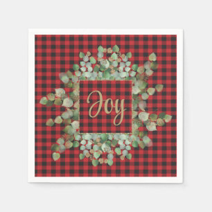 Buffalo Plaid Eucalyptus Christmas Joy Cocktail Napkins