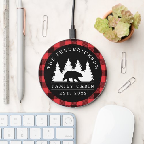 Buffalo Plaid Family Cabin Monogram  Wireless Charger