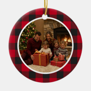 Buffalo Plaid Family Christmas Ceramic Ornament