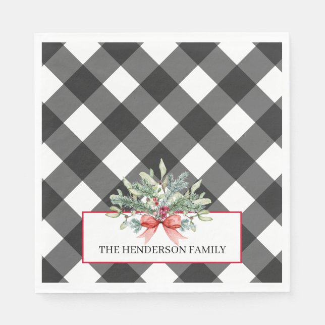 Buffalo Plaid Family Christmas Napkins (Front)