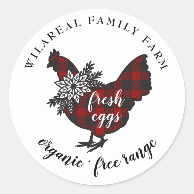 Buffalo Plaid Family Farm Chicken  Classic Round Sticker (Front)