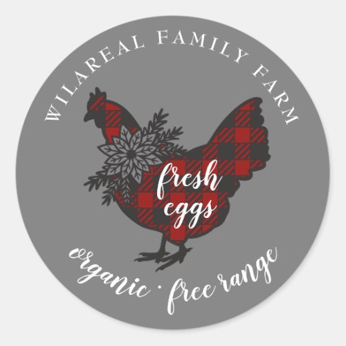 Buffalo Plaid Family Farm Chicken  Classic Round Sticker
