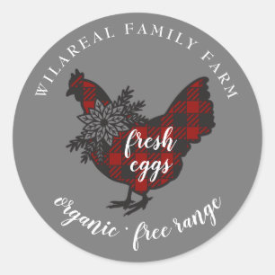 Buffalo Plaid Family Farm Chicken Classic Round Sticker