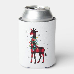 Buffalo Plaid Family Matching Giraffe Christmas Pa Can Cooler