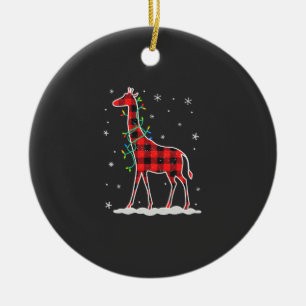 Buffalo Plaid Family Matching Giraffe Christmas Pa Ceramic Ornament