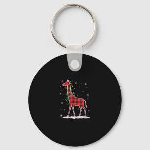 Buffalo Plaid Family Matching Giraffe Christmas Pa Keychain