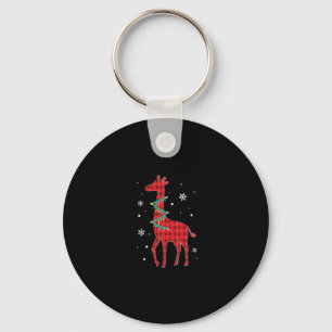 Buffalo Plaid Family Matching Giraffe Christmas Pa Keychain