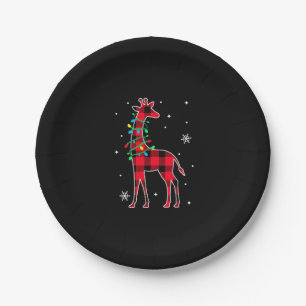 Buffalo Plaid Family Matching Giraffe Christmas Pa Paper Plates