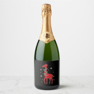 Buffalo Plaid Family Matching Giraffe Christmas Pa Sparkling Wine Label