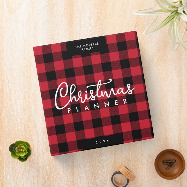 Buffalo Plaid Family Name Year Christmas Planner   3 Ring Binder (In Situ)