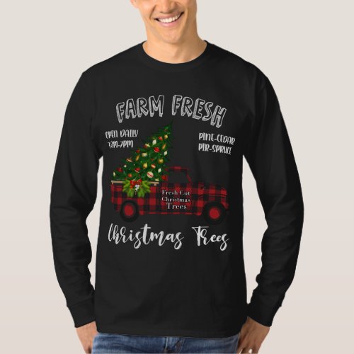 Buffalo Plaid Farm Red Truck Christmas Tree Funny  T_Shirt