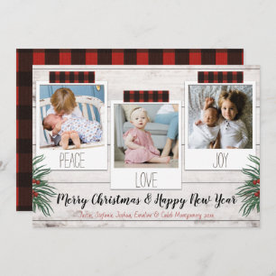 Buffalo Plaid Farmhouse 3 Photo Holiday Card