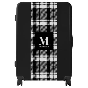 Buffalo Plaid Farmhouse Black and White Monogram Luggage