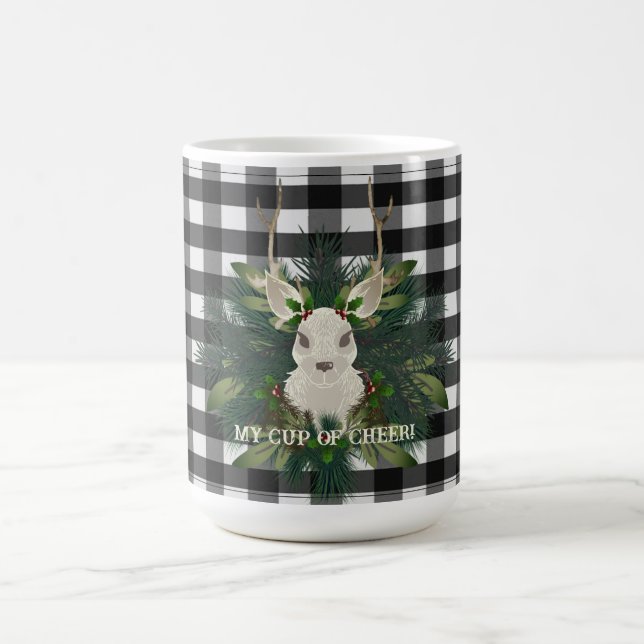 Buffalo Plaid Festive Reindeer Christmas Coffee Mug (Center)