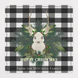 Buffalo Plaid Festive Reindeer Christmas Holiday Labels