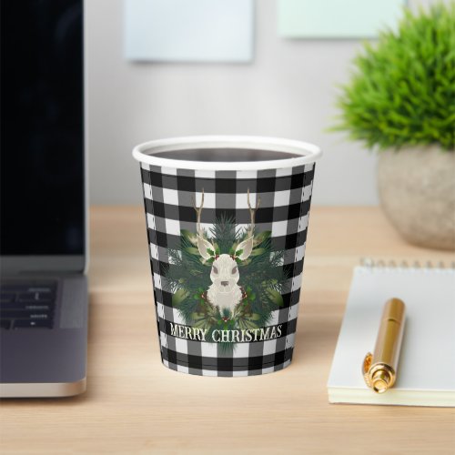 Buffalo Plaid Festive Reindeer Christmas Paper Cups