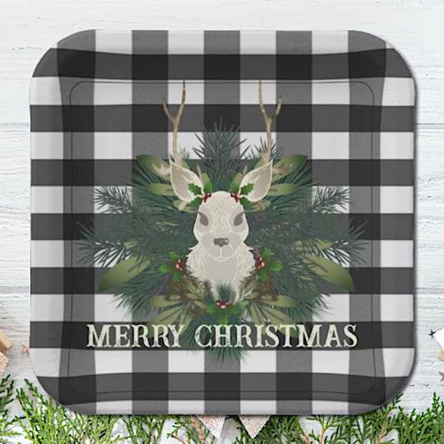 Buffalo Plaid Festive Reindeer Christmas Paper Plates (Buffalo Plaid Festive Reindeer Christmas Paper Plates)