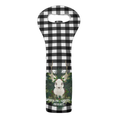 Buffalo Plaid Festive Reindeer Christmas Wine Bag