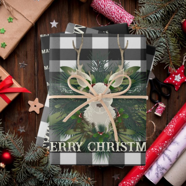 Buffalo Plaid Festive Reindeer Christmas Wrapping Paper Sheets (Buffalo Plaid Festive Reindeer Christmas Wrapping Paper Sheets)